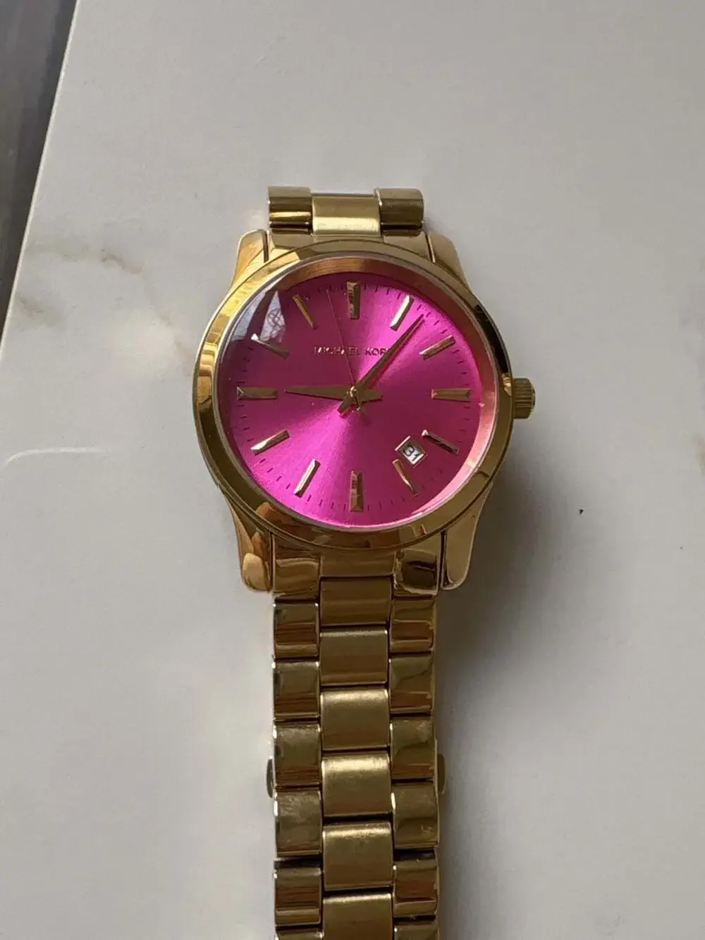 Michael Kors MK5801 Runway Gold Tone Stainless Steel Pink Dial Watch